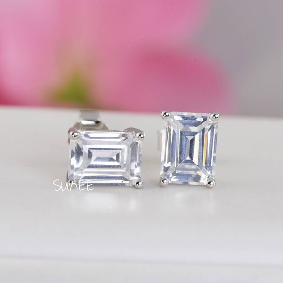 Fine Jewelry Jewelry - 3ctw Emerald Diamond Cut Stud Earrings New